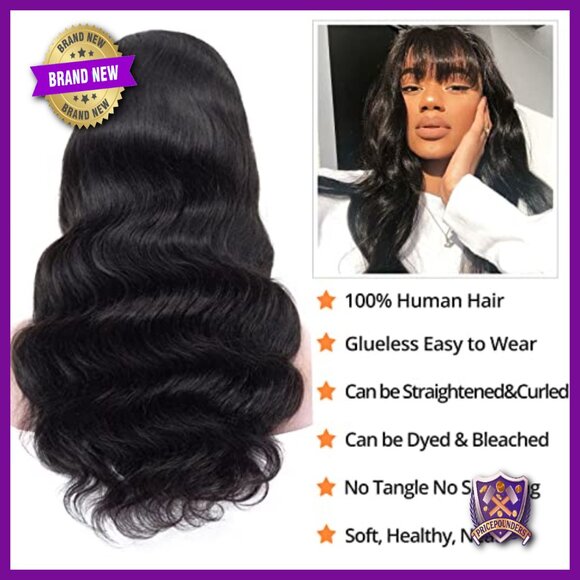 20 Inch Body Wave Human Hair Wig with Bangs Glueless Machine Made